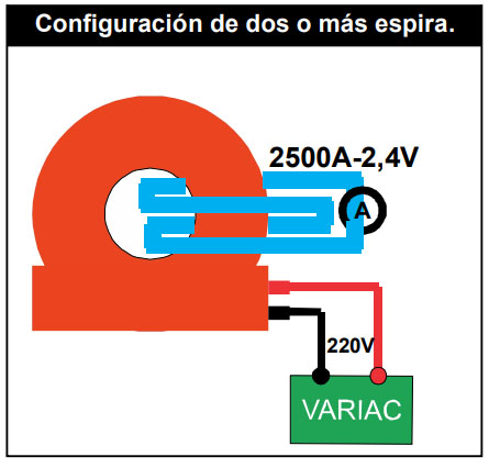 Configuración de dos o más espiras - Inyector de corriente 5000Aac El Toroide