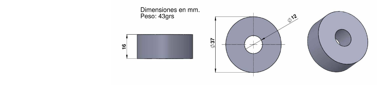 Plano de dimensiones del sensor RSR-1000 - El Toroide, 37x16mm, agujero 12mm