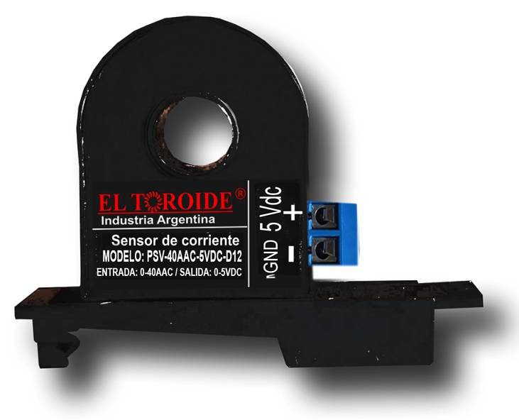 Sensor de corriente RSV-XXXAAC-5VDC-D12 con soporte para riel DIN - El Toroide